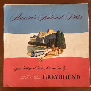 Vintage 1940s Greyhound National Parks Brochure Fold Out Yellowstone MCM Travel